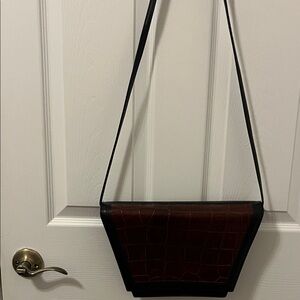 Roberto Vascon Two-Tone Trapezoid Shaped Crocodile Black & Brown  Shoulder Bag